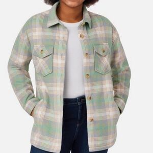 Plaid Pastel Utility Shacket in Mint, Cream, and Blue